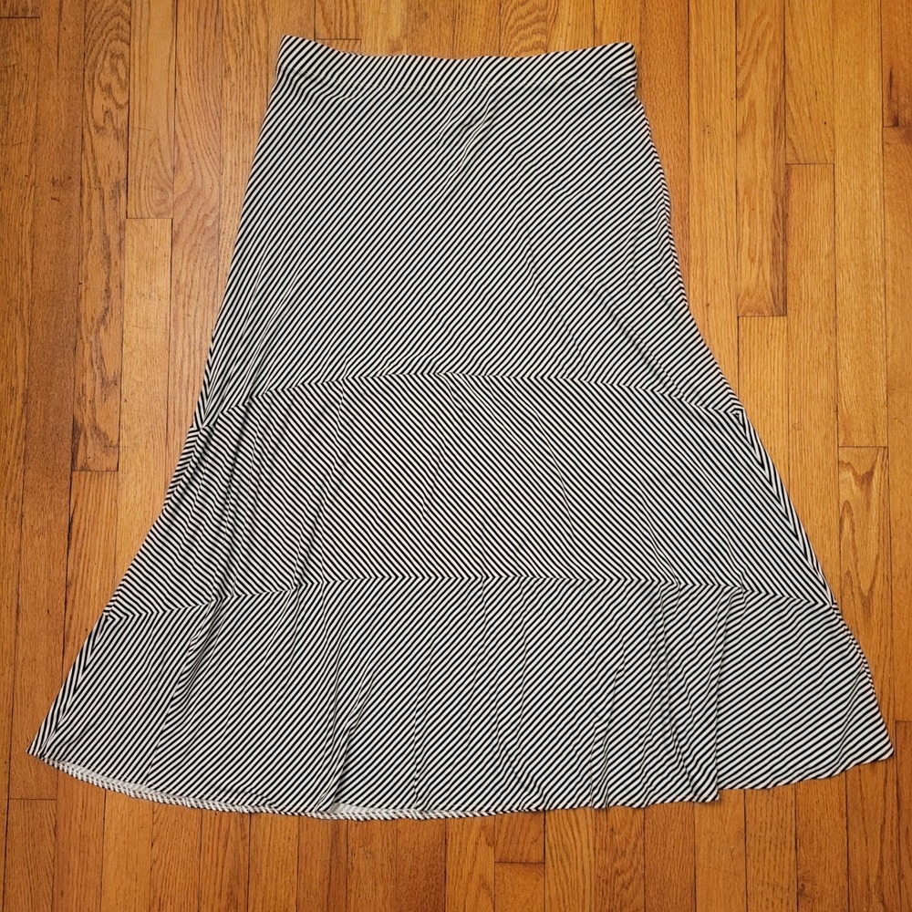 Chicos‎ 2 Black White Stripe Maxi Skirt A Line L 12 Whimsigoth Modest Academia